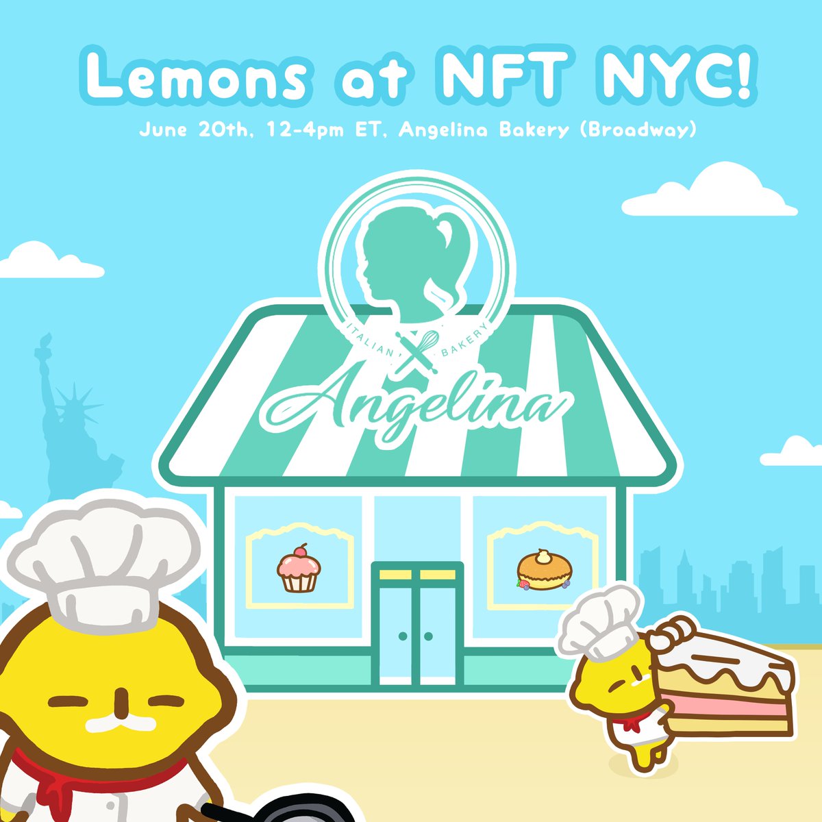 Lemon NFT NYC event RSVP is now open!🗽🥳

Join us June 20th, 12-4pm ET at the beautiful Angelina Bakery, meet other lemons IRL & enjoy free delicious Asian-inspired Italian baked goods, desserts, drinks & more!😋🍋

Sign up here: cp.xyz/events/little-…