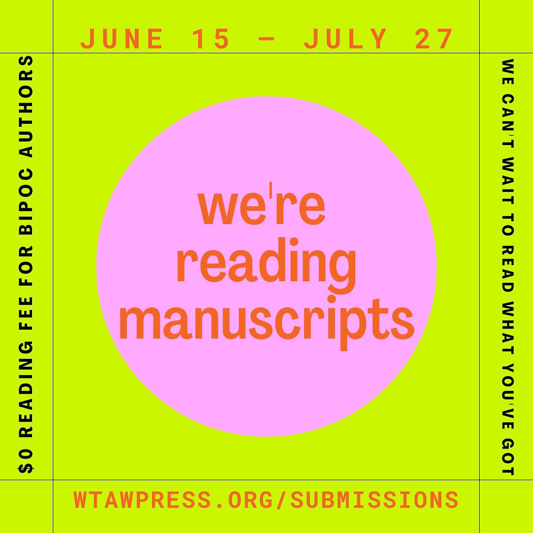 WTAWPress's tweet photo. It's getting closer! Our summer reading period opens June 15—we're seeking novels, memoirs, CNF, collections of stories &amp; essays, hybrids. See our guidelines for details. 6/15 to 7/27 $0 reading fee for BIPOC authors. https://t.co/jBUj3cnx24 #writingcommunity #opencall #amwriting https://t.co/MRoRqGJ6lq