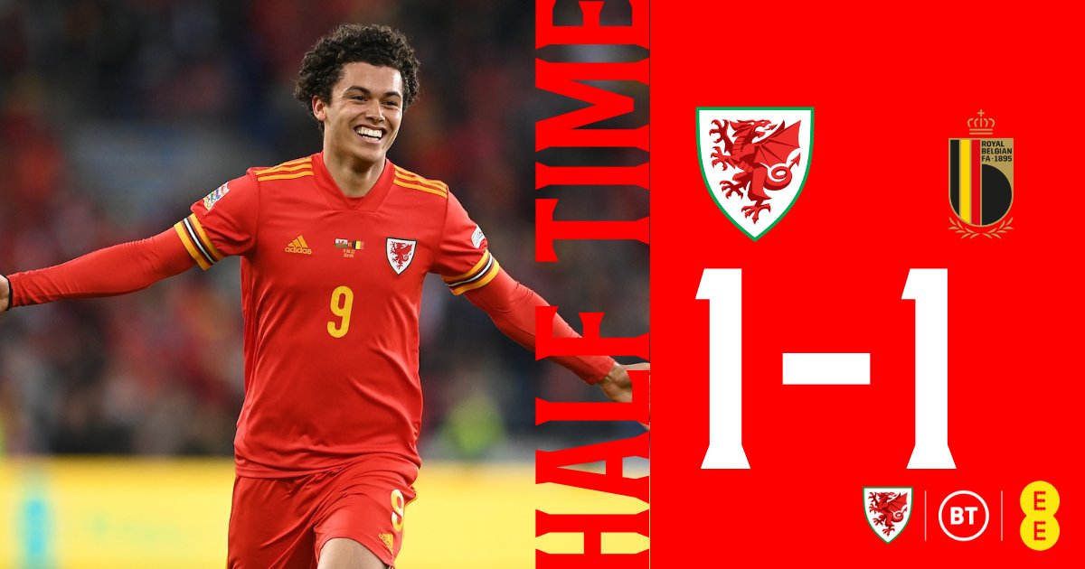 FT | 🏴󠁧󠁢󠁷󠁬󠁳󠁿 1-1 🇧🇪

A night of VAR drama as Brennan Johnson's goal is allowed to stand following a review to get Cymru's first points on the #NationsLeague League A - Group 4 table! 

#TogetherStronger | #WALBEL
