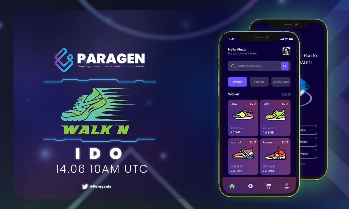 Paragenio's tweet photo. 🚨INTRODUCING @WalkN_app,  the next #IDO on #paragen! 

Bringing a huge move to Earn app to blockchain lead by  #blockDiamond  will be launching on the 14th june 10AM UTC ⏰

Stay tuned for more details 🔸️ https://t.co/70jFLVCGrY