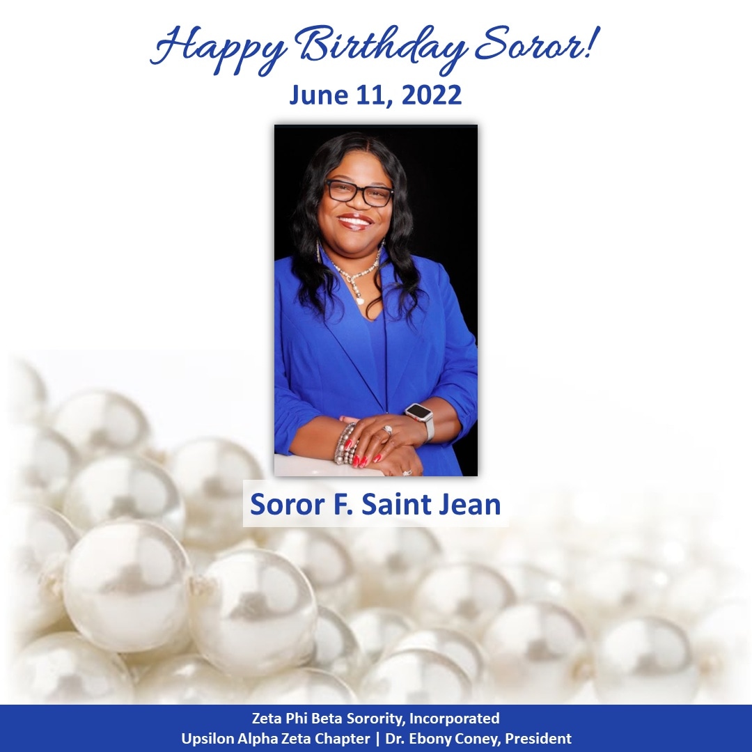 ZPHIBYAZ's tweet photo. YAZ Chapter would like to wish Soror Fernande Saint Jean a Happy Birthday! 
🎂🎁🎉 

We hope you enjoy your birthday Soror and we hope you have many more!

#happybirthday #ZetaBirthdays #zetaphibetasororityinc #zetaphibeta #southeasternzetas #FloridaZetas #UpsilonAlphaZeta https://t.co/53tMSg6Wdy