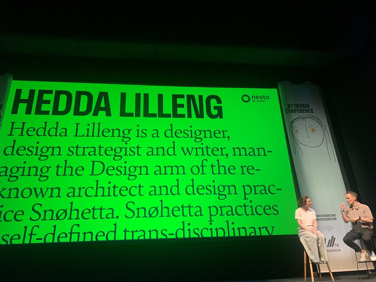 touquka's tweet photo. “Be an agent of change” very inspiring presentation of Hedda Lilleng from @snohetta at @bydesignconf 
#bydesignconf https://t.co/cyHYfFPxq3