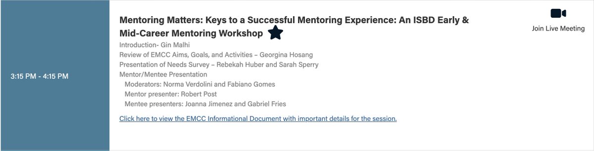 EMC_ISBD4's tweet photo. We are hosting TWO events today at the #ISBDExperience. At 2:15 or 7:15 (CT) come hear about the importance of mentoring and hot-off-the-press results from a needs survey that our committee developed for early to mid career researchers and clinicians focused on bipolar disorder! https://t.co/rkV0T84nvD