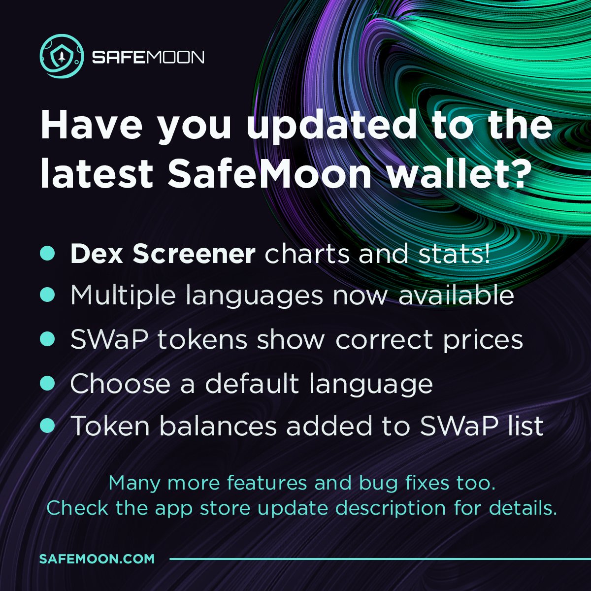 safemoon's tweet photo. A jam packed set of #SAFEMOON Wallet updates recently arrived! 🎉

We LOVE the brand new charts and stats! Big thanks to, @dexscreener! 💖

We'll keep improving the features &amp; scope of the #SAFEMOONWALLET as the ecosystem grows! 🚀

https://t.co/l12tfzVSFn

#cryptocurrency #BSC https://t.co/zIP61JIUNp