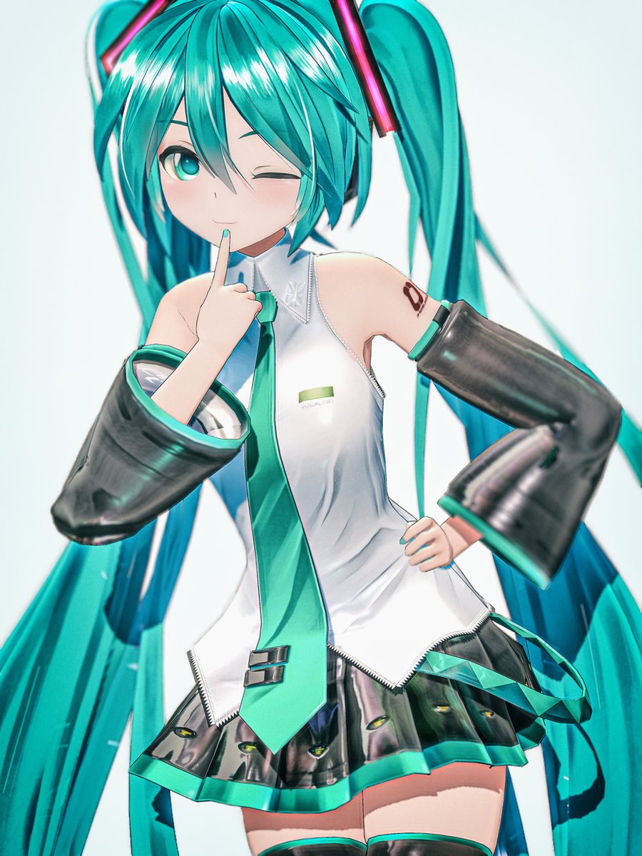 hatsune miku 1girl solo one eye closed long hair twintails detached sleeves skirt  illustration images