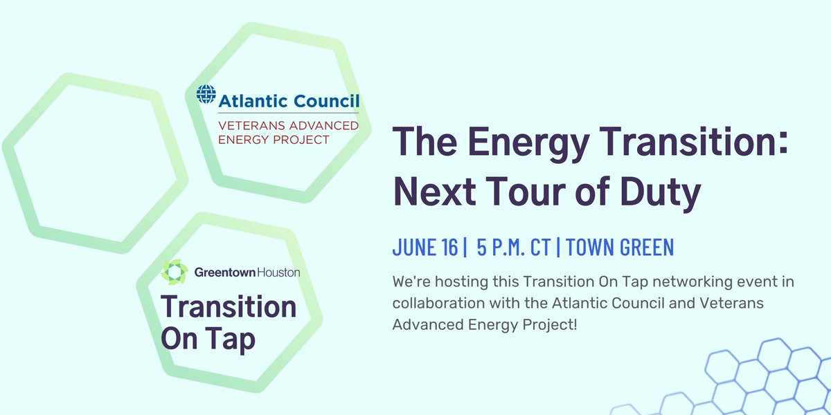 Join us at #GreentownHTX on June 16 for a #TransitionOnTap with <a href="/vets_energy/">Veterans Advanced Energy Project</a>! Register now to hear from and connect with energy-passionate veterans and active duty service members, including <a href="/samanthasnabes/">Samantha Snabes</a> and <a href="/EnergyCapHOU/">Kevin Doffing</a>: ow.ly/HBl850J8rsI
