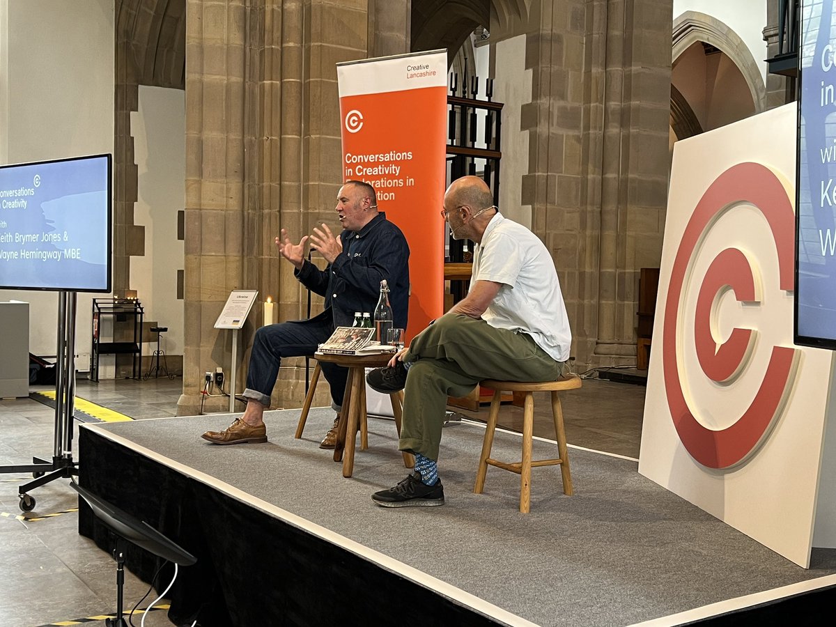 CreativeLancs's tweet photo. Full house at Blackburn Cathedral for our @festofmaking #ConversationsinCreativity with Keith Brymer-Jones @KBJWhitstable and Wayne Hemingway @HemingwayDesign talking @PotteryThrow #dyslexia @Adele and great, hairy gorillas. Superb. https://t.co/QWN5TcHdkN