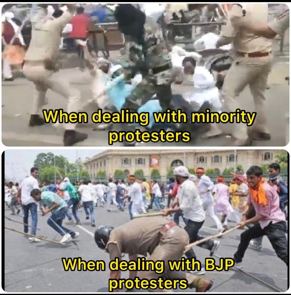sibtain_khann's tweet photo. Two shades of “Brave” Indian police.
#MuslimsUnderAttackinIndia https://t.co/opYVxcBjpI