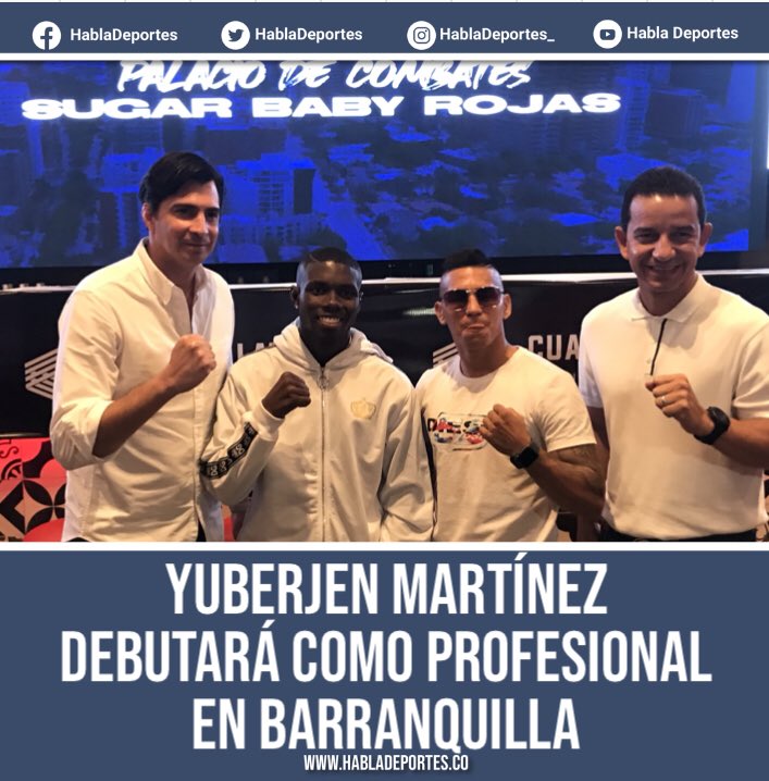 HablaDeportes's tweet photo. Yuberjen Martínez debutará en el boxeo profesional el 29 de julio ante el venezolano Yeison Hernández en el Coliseo Sugar Baby Rojas.
Además, en esa misma velada que organiza Cuadrilátero tendrá la revancha entre el estadounidense Dewayne Beamon y Pablo Carrillo.
#BoxeoHD https://t.co/L8S49lkcz0