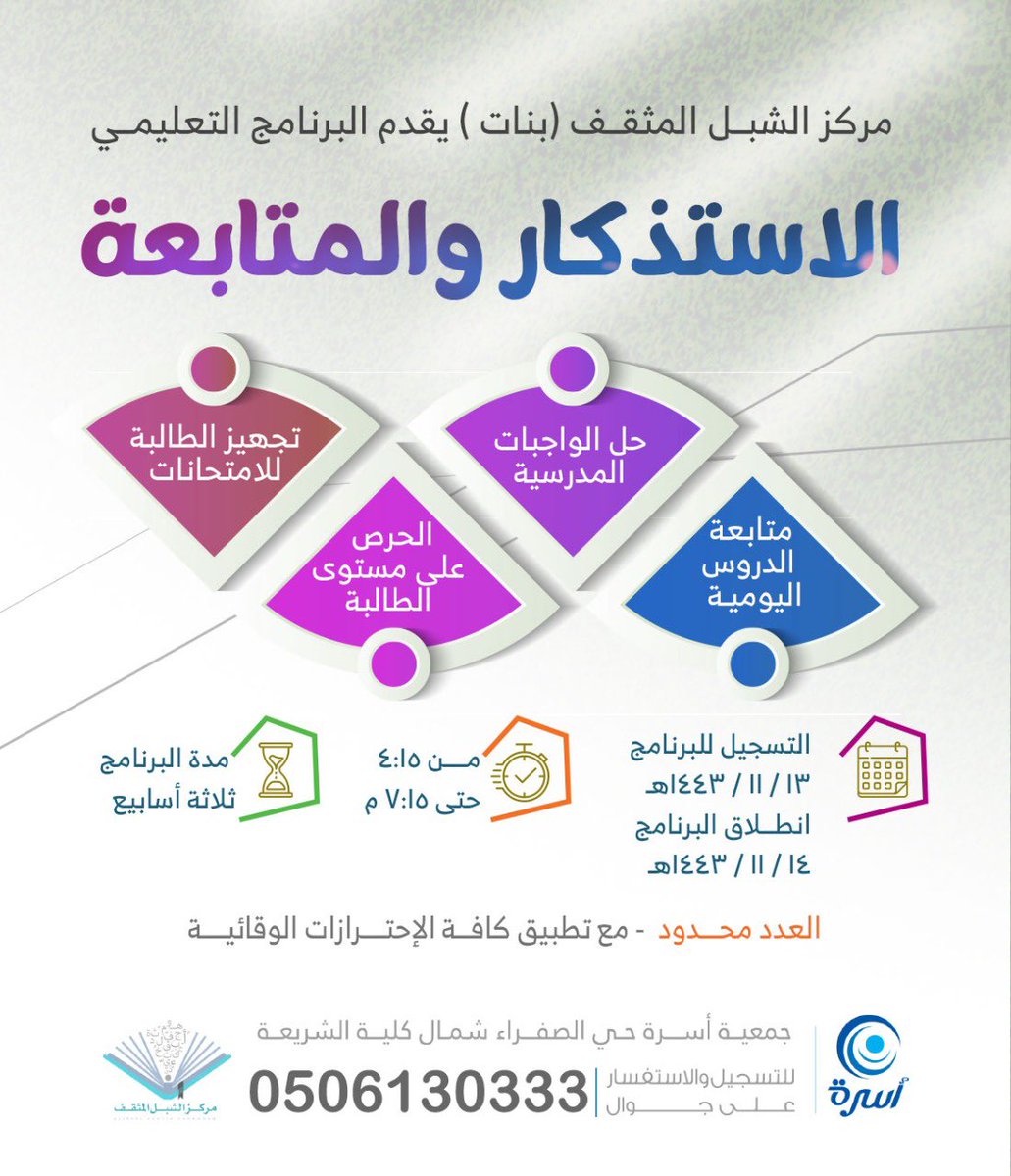 osrahsa's tweet photo. #إعلان | 📢 

من جديد مركز الشبل المثقف ( بنات ) يقدم البرامج التالية :
▫️ الخوازمية الصغيرة
▫️ كيف نقرأ ونكتب بطلاقة ؟
▫️ الاستذكار والمتابعة
▫️ أساسيات اللغة الانجليزية بسهولة

تسجيل البرامج
🗓 1443/11/13هـ
انطلاق البرامج
🗓 1443/11/14هـ https://t.co/UUpjPQEnWi