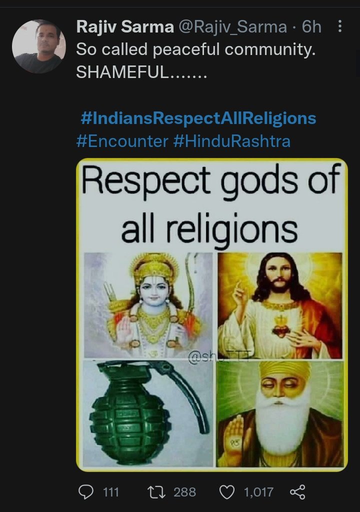 arEEj_fAtyMaa's tweet photo. By running a trend that #IndiansRespectAllReligions
, u cannot change and hide the mentality of ur people and reality.
#Islamophobia_in_india
#MuslimsNotSafe_In_India
#MuslimsUnderAttackinIndia
#ProphetMuhammad 
#OurProphetOurHonour https://t.co/JrZUOlYh1i
