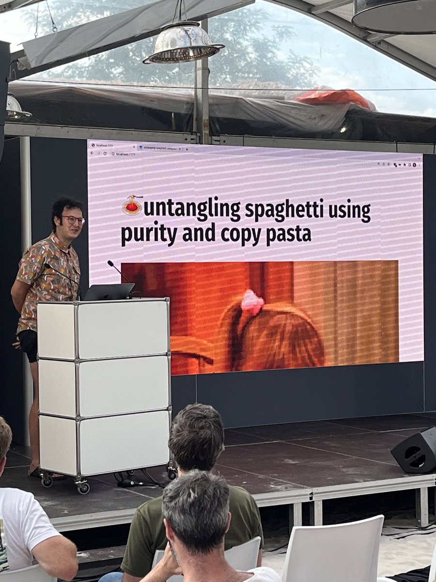 mkvlr's tweet image. Lastly, the incredibly brave @michaelglass, talking about untangling your legacy 🍝 code. To my knowledge this is the first talk delivered using #clerk slideshow 🛝 and it went great, right until almost to the end. 🙇♂️ #clojured