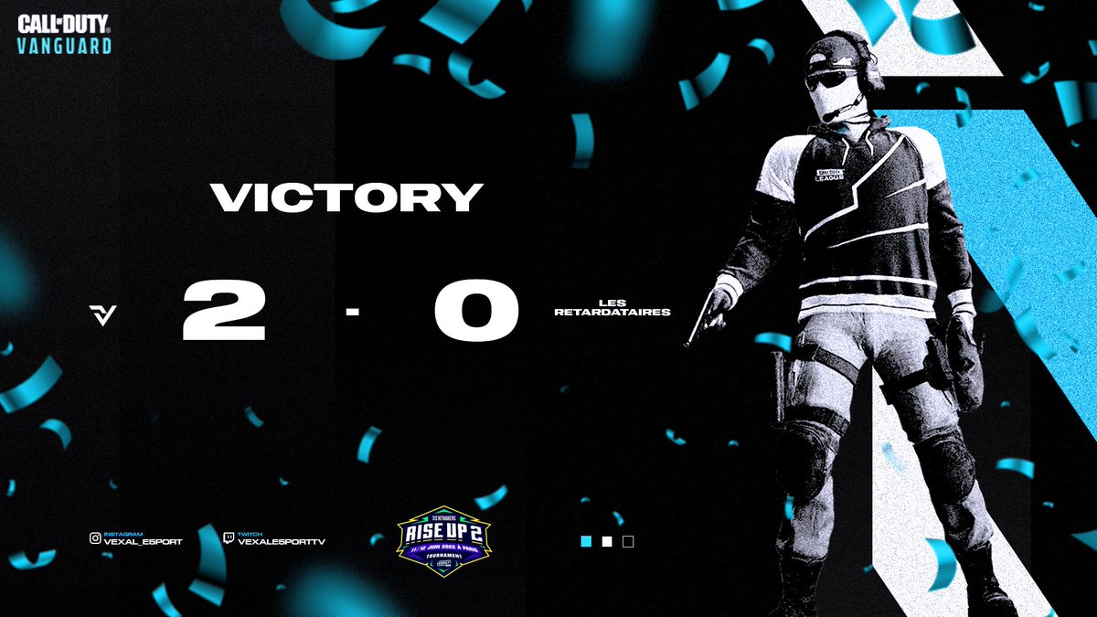 COD🔵⚫️

LAN #RISEUP2 🏆

C'est un sans faute pour notre roster qui s'impose 2-0 face aux retardataires et se qualifie en 1/4 de finale ou on ira se confronter à <a href="/GamingGuerrero/">GUERRERO</a> ! 

#VexalAlwaysReborn