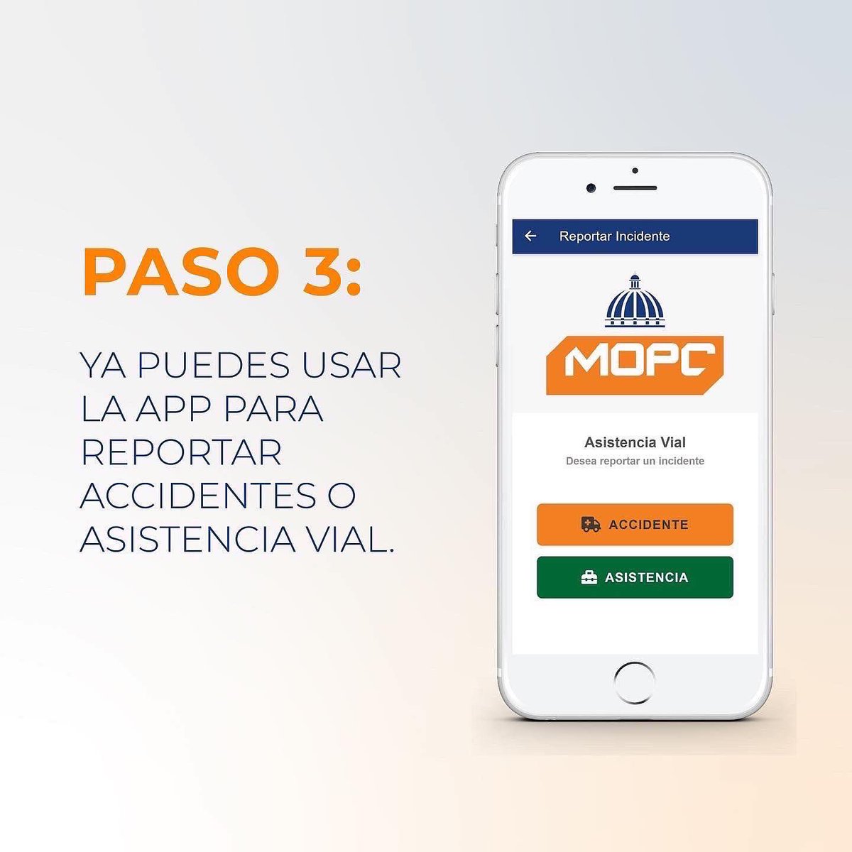 CoMiPolRD's tweet photo. ¿Ya descargaste nuestra App? 

Sigue estos pasos y descarga la #AppAsistenciaVial MOPC para cualquier emergencia que se se presente en carretera. 

Descárgala por si necesitas #AyudaATiempoYSegura. https://t.co/3NFDeBd4IJ