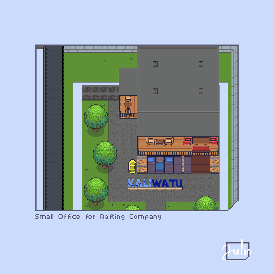 pixelwithjulio's tweet photo. An office cafe for Rafting Company @kaliwatu_batu , its similar with their real building. What do you think? Isn't it cozy to spend your coffee-time on the second floor?
#pixelart #pixelbuilding #buildingpixel https://t.co/sE0cq4i8TM