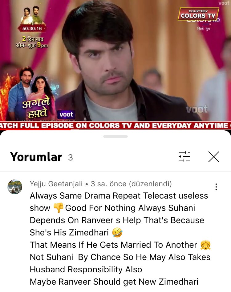 Sinem98731578's tweet photo. Everyone is tired of Suhaani's endless grievances and Ranveer babysitting the married girl and his character turning into a puppet of the sharma family which is why Trp is crawling on the floor 😂😂#SirfTum https://t.co/qKPB65Hyeu