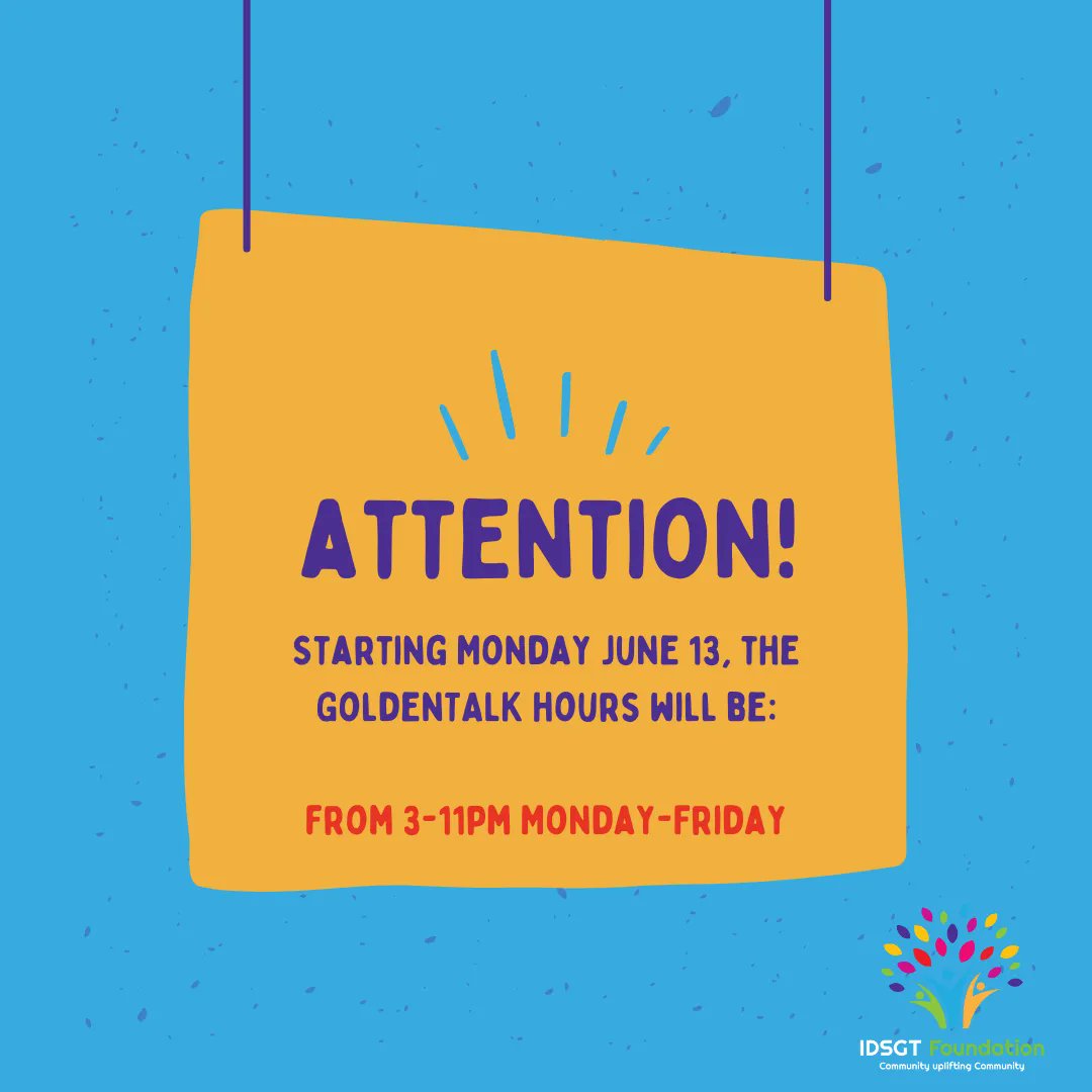 iDidGood2Day's tweet photo. We have changed the hours for our chatline for seniors:
#chatline #GoldenTalk #idsgt #IDidGood2Day #seniorcitizens #socialisolation #helpingseniors https://t.co/qlDPJzX08u
