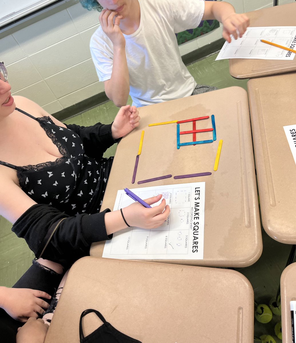 ms_pellicciotti's tweet photo. Let’s make squares! 4 students per group, 12 sticks total. Each student in charge of 3, all 12 must be used each time. Absolutely loved this Kagan Cooperative Learning activity🤩 students worked together &amp; accomplished this challenge. #iteachmath #teachertwitter #kagan #activity https://t.co/xOaxS65znn
