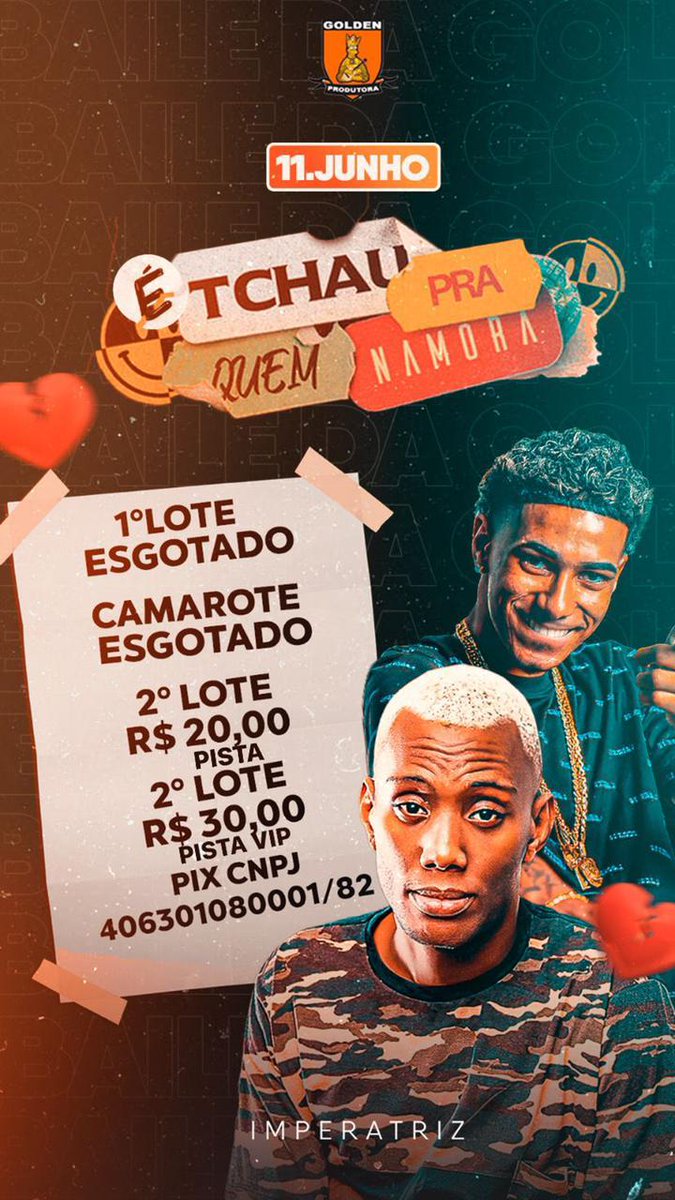 ProdutoraGolden's tweet photo. É HOJE !!!!!!!

ultimos ingressos na quadra da imperatriz e na barbearia tapa solto 🔥

  Lembrando ingresso vip limitado ! https://t.co/qpRiHaxdeS