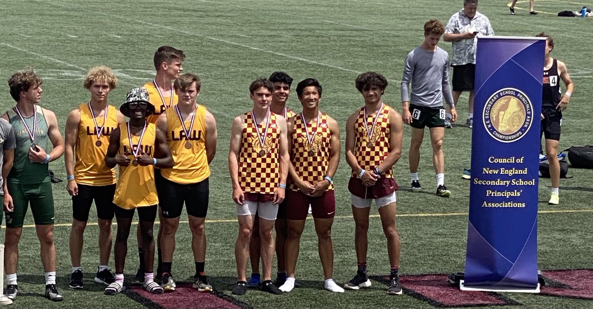 JLHSTrack's tweet photo. Banners are forever!!! Boys 4x100 are All New England!!! Gabe Garnett, Thomas Bretthauer, Dimitri Barnes, Shane Pritchard with a 42.86. Speed lives in Devon!!! ⁦@jlawadvocate⁩ ⁦@JLHSAthletics⁩ https://t.co/aR5hAcB4LO