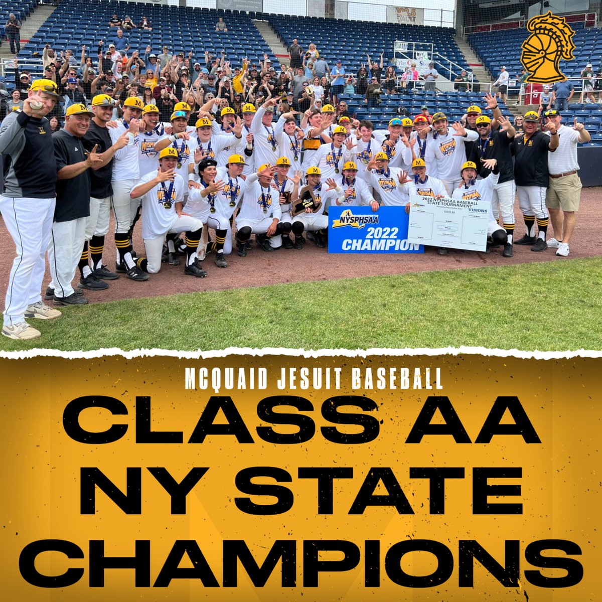 CLASS AA NYS CHAMPIONS! What a team, what a run, what a year! Back to back state titles with a few Covid years in between. This team will go down in history as the best of 2022. @CoachFullerMcQ is the best in the business! @McQuaidBaseball @baseballsectv @PickinSplinters
