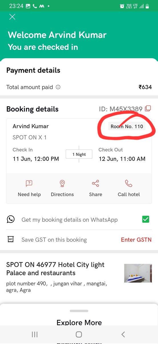 NDISM15's tweet photo. @OYO4U @oyorooms @riteshagar No check in and Now without providing room, in app it showing Room no 110. 
How @riteshagar?????
@myogiadityanath 
#scamOYO
#boycottoyo https://t.co/rW4Zye5nMN