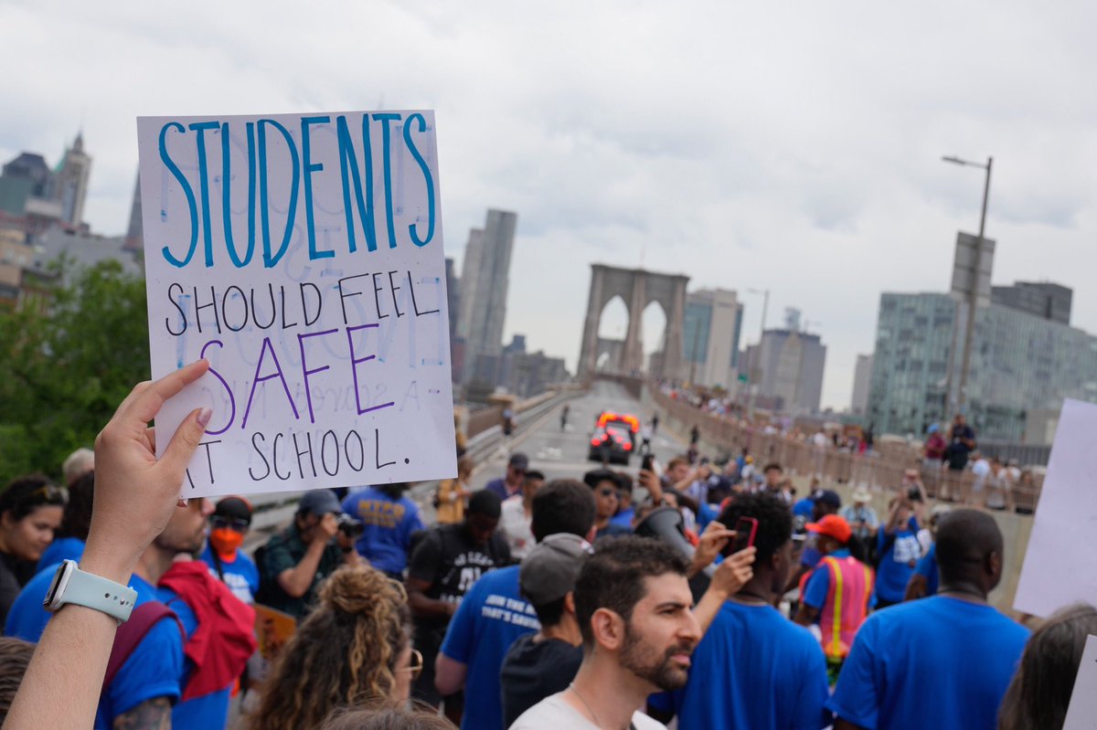 NYCMayor's tweet photo. The time to dam the rivers of violence, to stop the flow of guns into our city and to protect the lives of our children is NOW. 

Not tomorrow, NOW. 

I’m proud to have stood with these young people today to say enough is enough. #MarchForOurLives https://t.co/mlI1xAsCQk