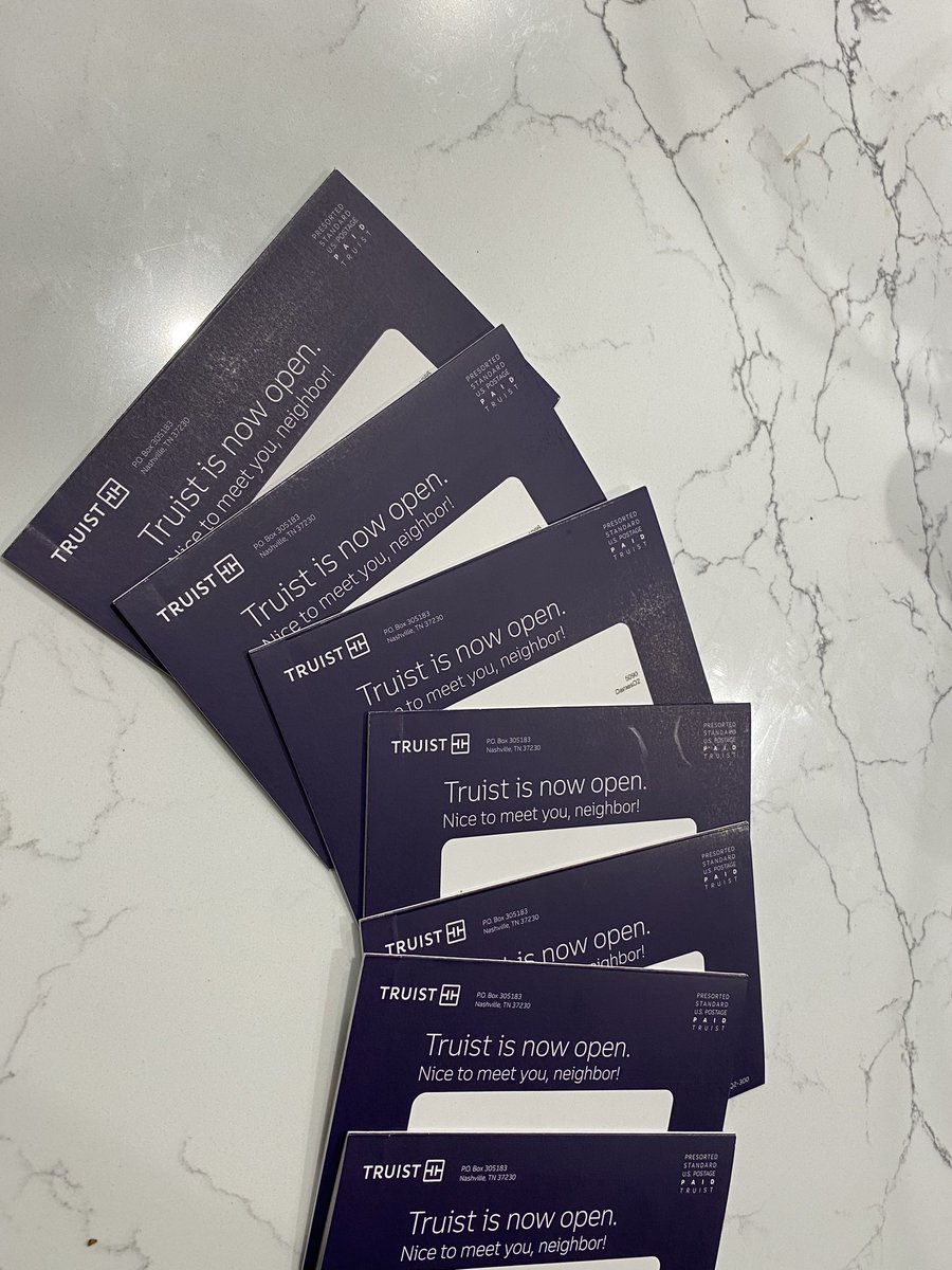 tewgreen's tweet photo. wow- @TruistNews I’m not so sure sending out batches and batches of postage cards is a smart use of paper or funds! Second time I’ve received a batch of 6 of these! https://t.co/xZswPSJnvh