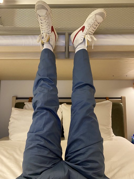 Excited for who&rsquo;s coming over to take these off of me, should I keep the shoes on tho? https://t.co/