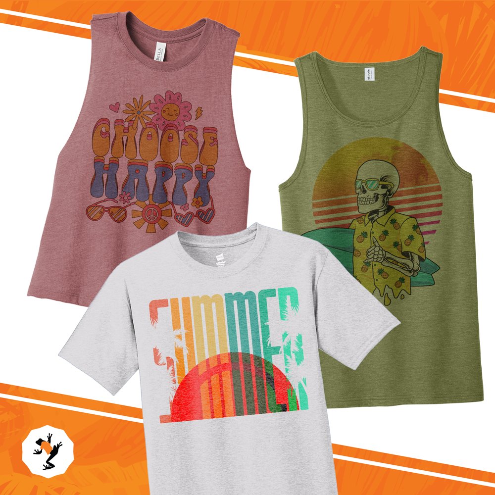 BigFrogOfInde's tweet photo. Summer is here! Big Frog carries your favorite summer styles like tank tops &amp; sleeveless shirts. We also offer FREE 15-minute design help and fast turnaround with Direct-to-Garment Printing. #summertime #customtanks #customgarments #kcmo https://t.co/VY6cTRXBbL