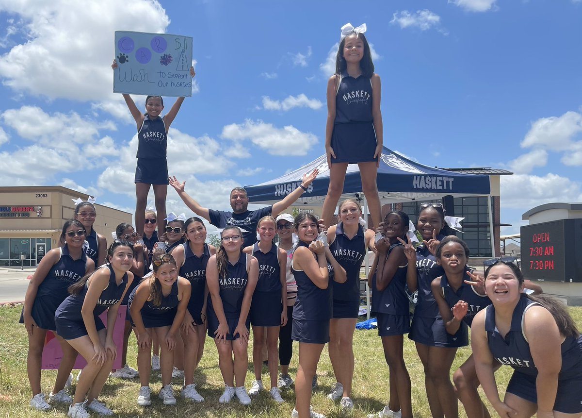 Our @HaskettCheer are representing @HaskettJH at IShine Car Wash. I know they would love to see you there! Very proud of our girls and @MsFabulousTeach!!! #WeAreHaskett