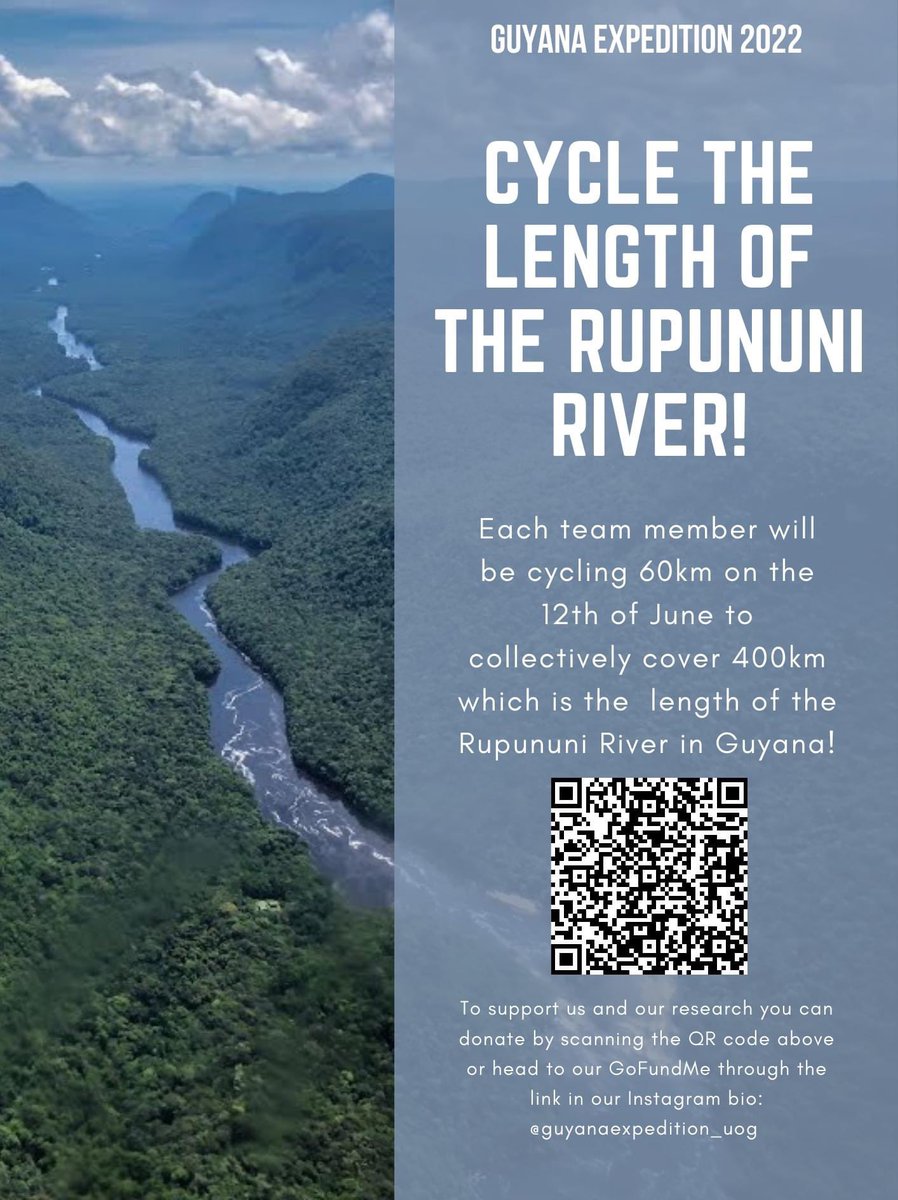 Only a month until we go to Guyana for biodiversity and conservation research! As our final fundraiser we will be cycling the length of the Rupununi River tomorrow! If you‘d like to support our expedition you can donate through our GoFundMe (gofund.me/c32e445d)! Thank you!!