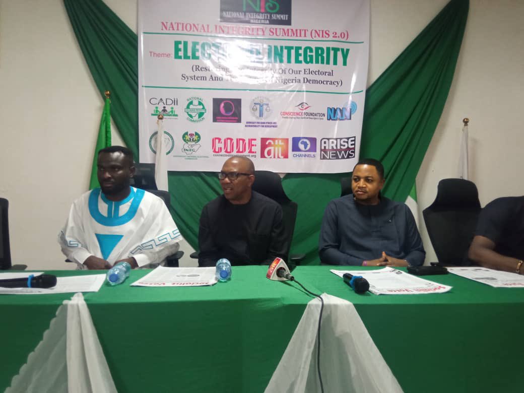 PeterObi's tweet photo. Today, at the National Integrity Summit in Abuja, under the theme, Restoring the Integrity of Our Electoral System and the Future of Our Nigerian Democracy, /1 https://t.co/pwV8TDXpW6