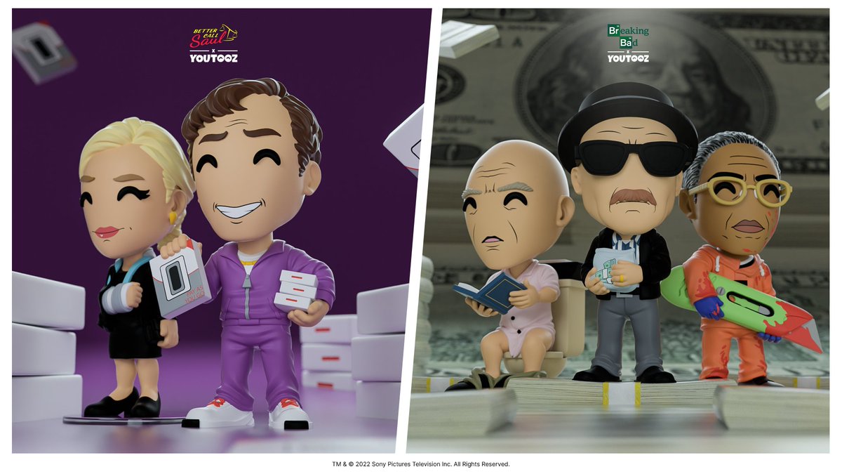 itsSaulGoodman's tweet photo. Who wants this set #BreakingBad &amp; #BetterCallSaul Youtooz that releases June 24th? If Youtooz retweets this along with anyone pictured I'll send an entire set to one lucky follower! Just retweet to qualify! https://t.co/CQRJNso4Ka