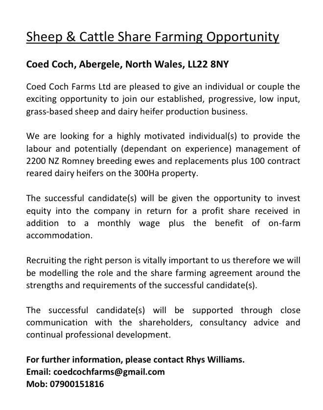 An unique opportunity to build a career in agriculture and grow equity.