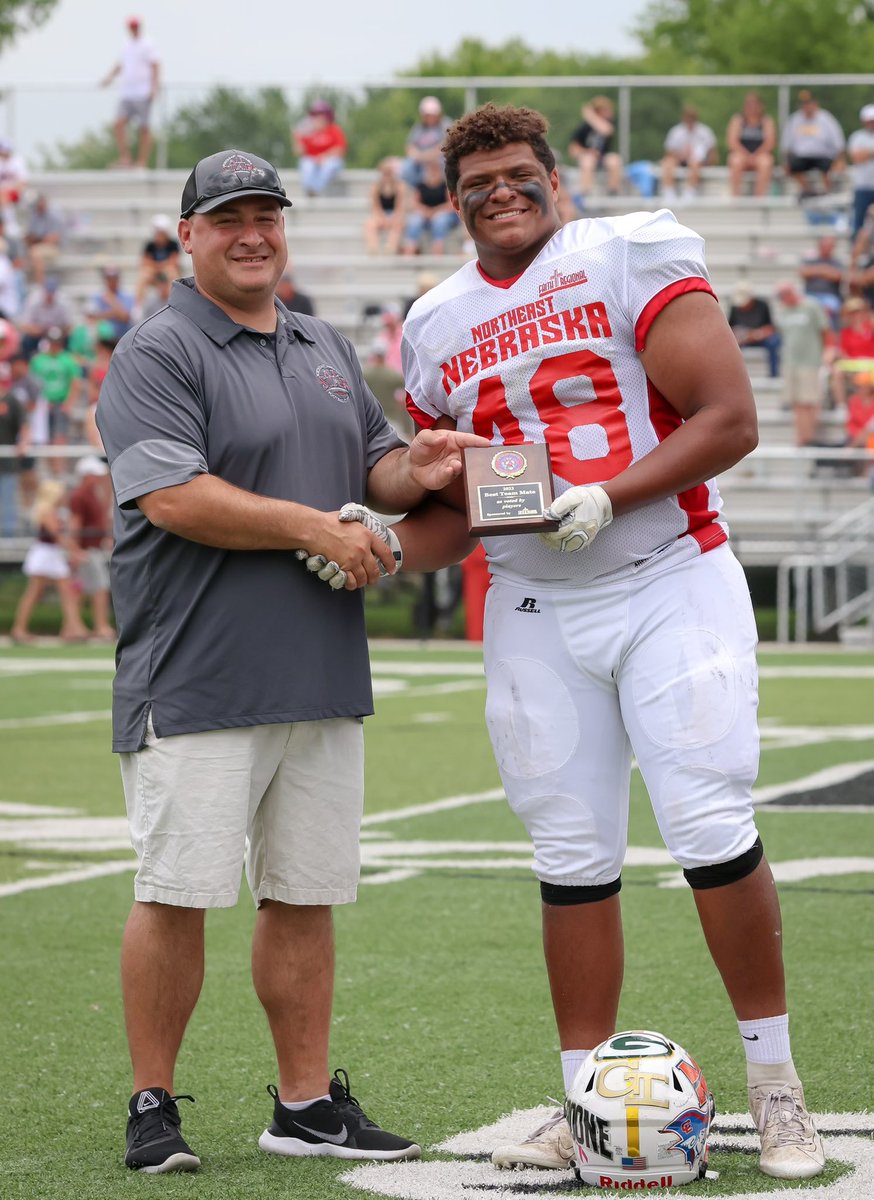 RegisterStanton's tweet photo. CONGRATS to Kamden Dusatko for being voted by players as the Best Team Mate for the White team in the Northeast Nebraska All-Star Classic! Presenting him the award is Coach Dave Stoddard! https://t.co/lJqARRgFBs