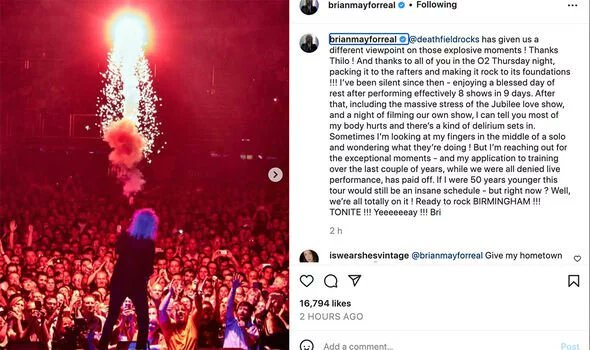 BRIAN MAY has confessed the extraordinary toll of performing 8 shows in 9 days with Queen&amp; Adam Lambert. The rock idol also revealed how he is able to sustain such"extraordinary moments"even though"if I were 50years younger this tour would still be insane"
express.co.uk/entertainment/…