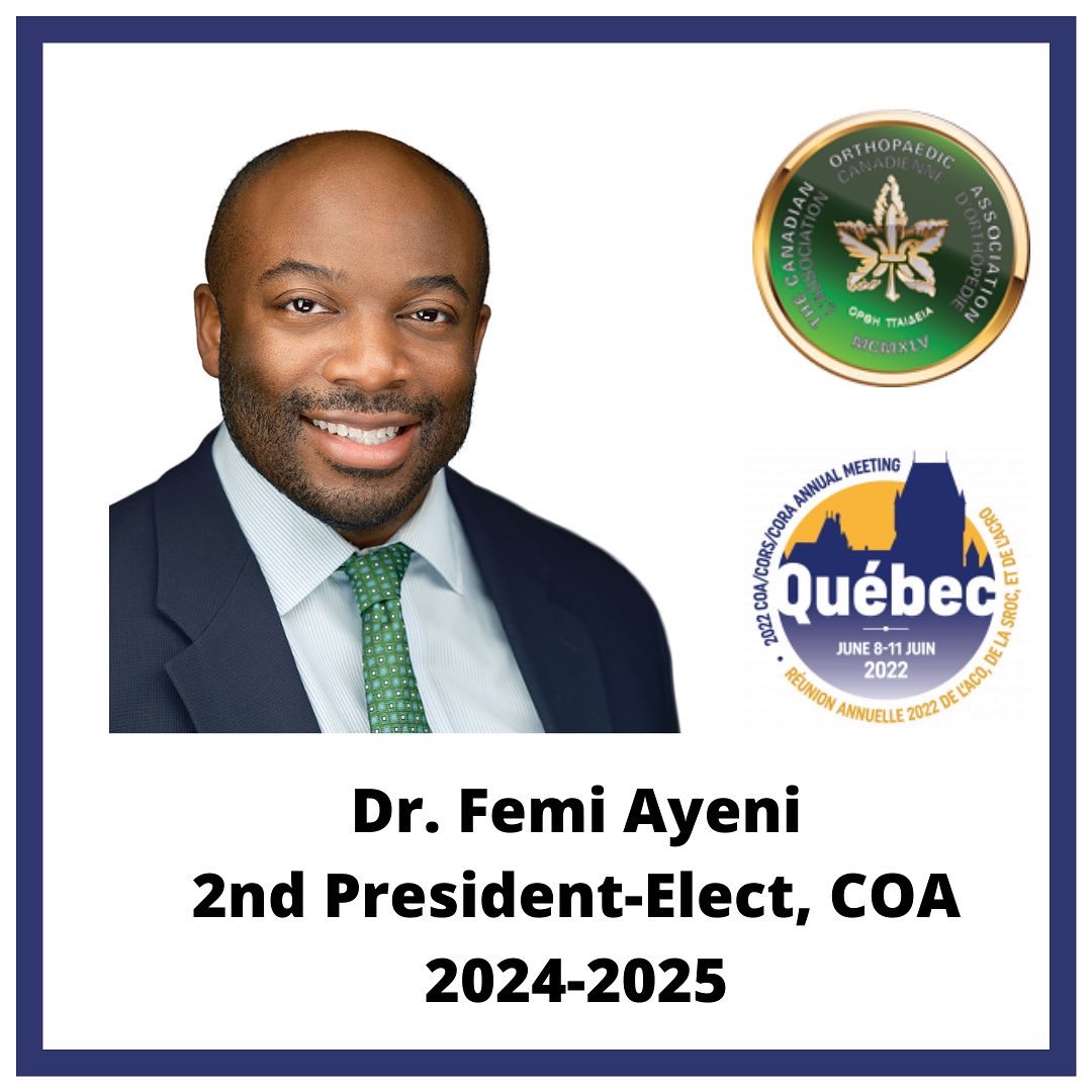 CdnOrthoAssoc's tweet photo. We are thrilled to welcome @SportsHipFemi as the 2nd President-Elect of the COA, as announced at last evening's Your COA Business Meeting. 

We are thrilled to work with Dr. Ayeni over the next several years. 

Orthopaedic leadership in Canada is inspiring. https://t.co/tBdAGHGG0i