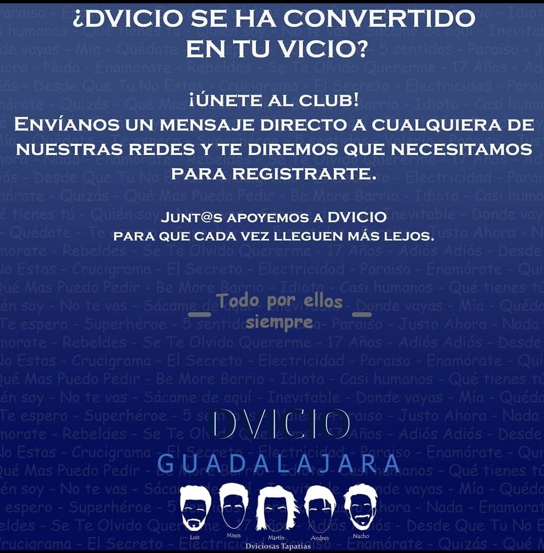 DvicioGdlMex's tweet photo. Únete a nuestra familia para juntos apoyar a @dvicioficial 
Tenemos más de 6 años apoyando a los chicos con mucho cariño. https://t.co/62tGb6xqWV