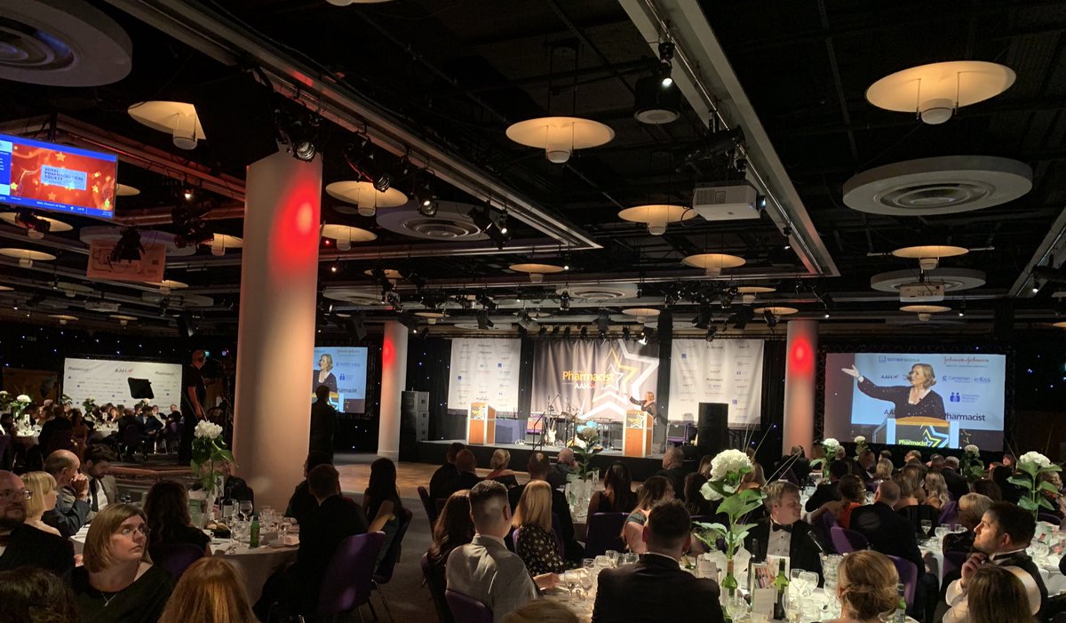 Lovely to be here, in person, and enjoying top banter already from <a href="/arlenestuartuk/">Arlene Stuart</a> @ScotPharm #scotpharmawards #pharmacyheroes