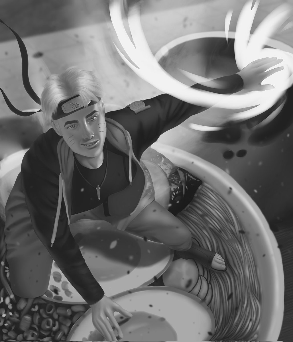 I finally give up. I tried to make a naruto painting in black and white ans color it with gradient maps but I just can't figure it out. The colors look nothing like i want them... So here we are... A black and white version...

#painting #illustration #digitalart #drawing #art