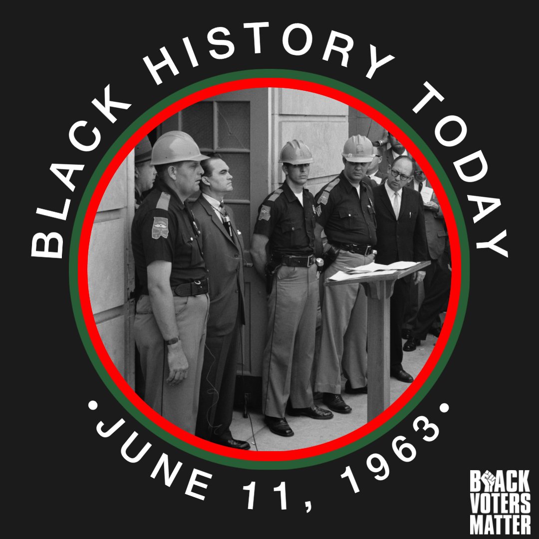 On this day in History,  Alabama Governor George Wallace stands in front of a schoolhouse door at the University of Alabama in an attempt to stop desegregation by the enrollment of two black students, Vivian Malone and James Hood.