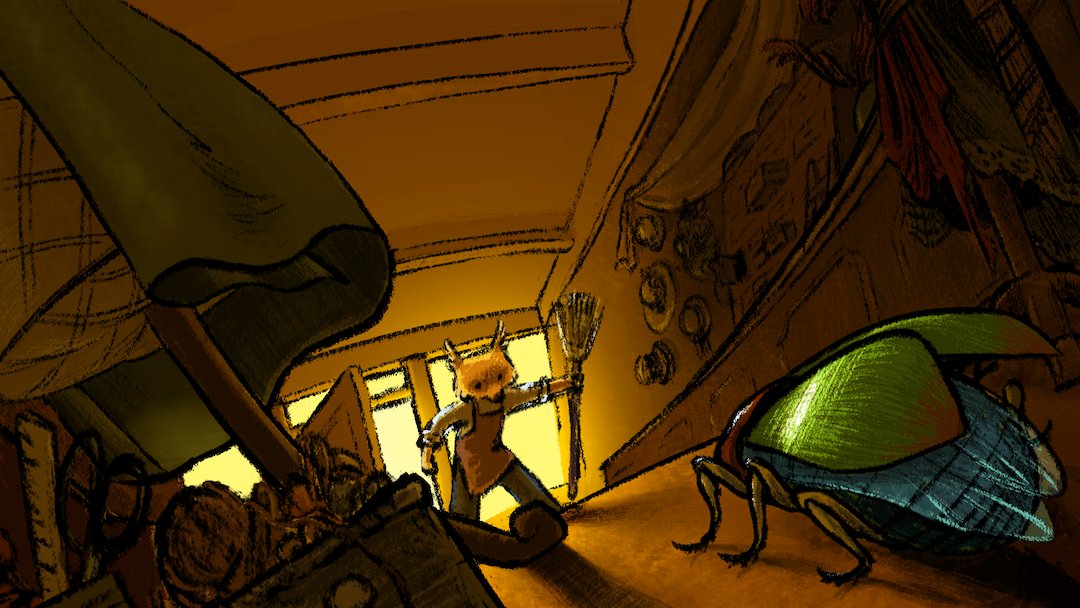 artfularmadillo's tweet photo. I've got you now!⁠ 🐞 #tailor #milliner #exterminate #broom #kidlitart #kidlit #opalandtinycow #scbwi #illo https://t.co/gk1mhKONjm