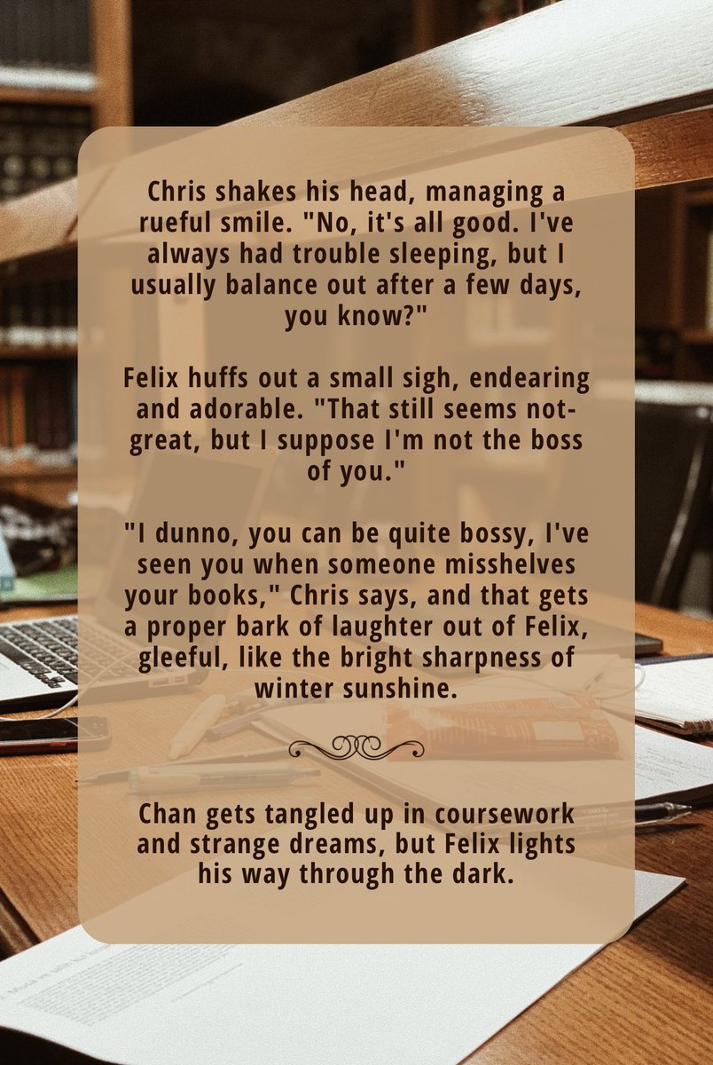 strayrobins's tweet photo. // we see the seasons alter //

✨ chanlix | rated t 
✨ chapter 4/11
✨ urban fantasy | fae &amp; fairies | magic | bookstores | developing relationship | dreams &amp; nightmares
✨ link below https://t.co/IJ3ZQhnWIw