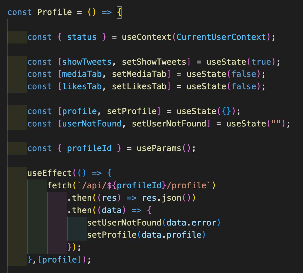 codeMatt0101's tweet image. Day 7 of #100DaysOfCode: Data fetching for the profile page of my #ReactJS Twitter clone! 😀🚀