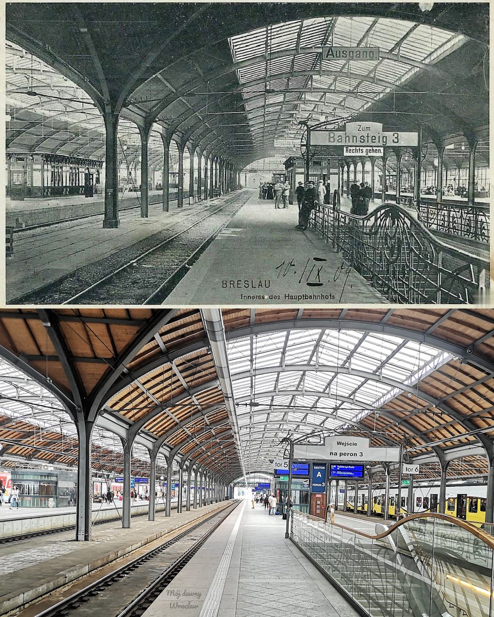 yyaann17's tweet photo. Peron 3 dworca Wrocław Główny w 1909 i 2022 r.😎 https://t.co/ZkOsXAb9Tk