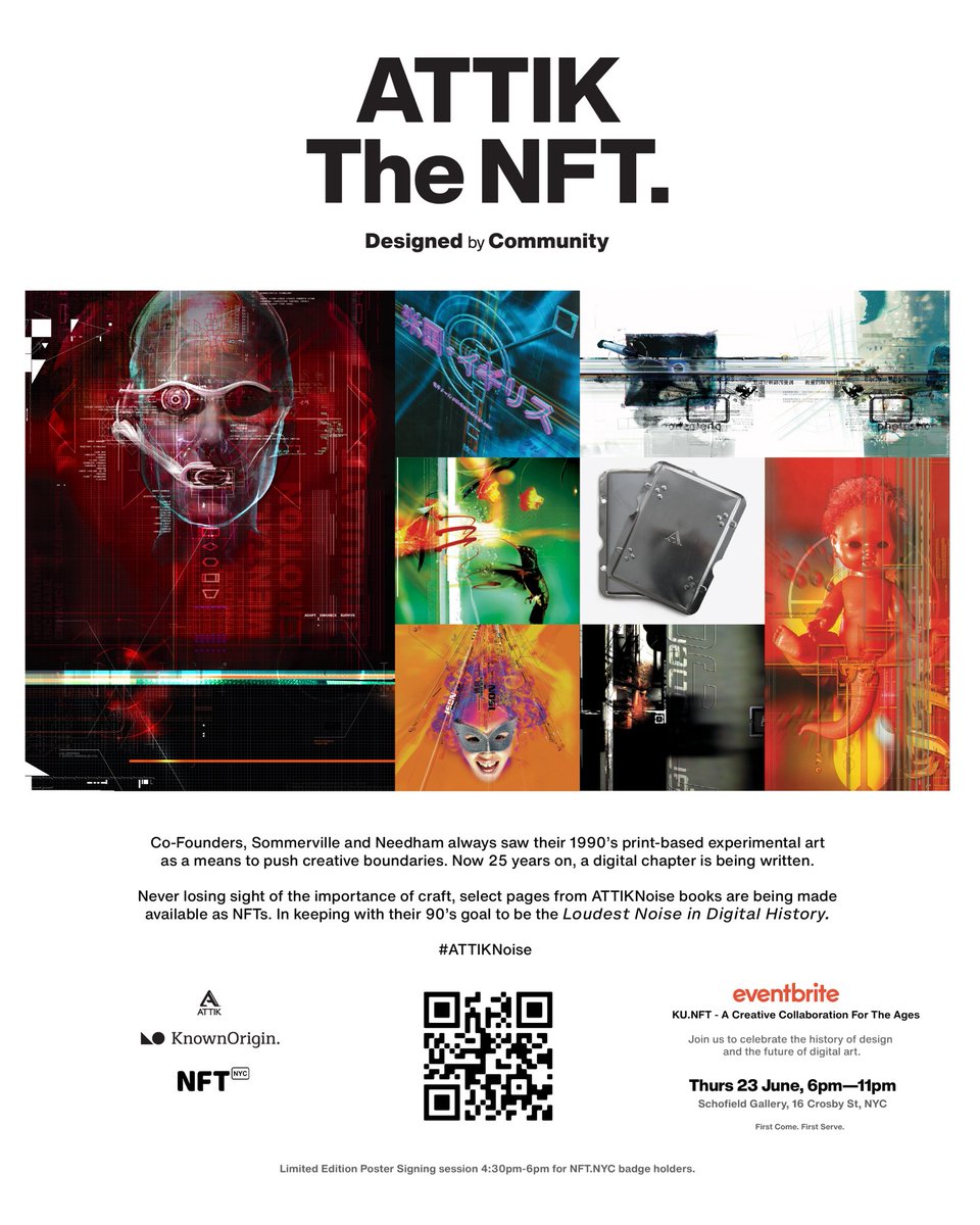 knownunknownco's tweet photo. #NFTNYC will bring us #HelveticaTheNFT. 

30 trailblazing artists + @Monotype + @avalancheavax &amp; @jamesommerville.

#community #design for the future.

This is 25 years in the making for @ATTIKNoise 🔥

June 23, 6PM-11PM
Scan QR code 👇🏻 https://t.co/yQ116Y3mvV