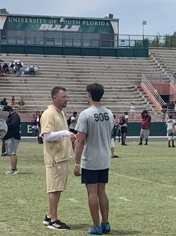 Loved the energy from <a href="/CoachTTrickett/">Travis Trickett</a> at the USF camp today! <a href="/coach_jeffscott/">Coach Jeff Scott</a> <a href="/xdye21/">Xavier Dye</a> <a href="/CoachGBarlow/">George Barlow Jr</a> <a href="/PantherPride305/">Miami 🅿️almetto Football</a> <a href="/USFFootball/">USF Football</a> <a href="/larryblustein/">Blustein Recruiting</a>