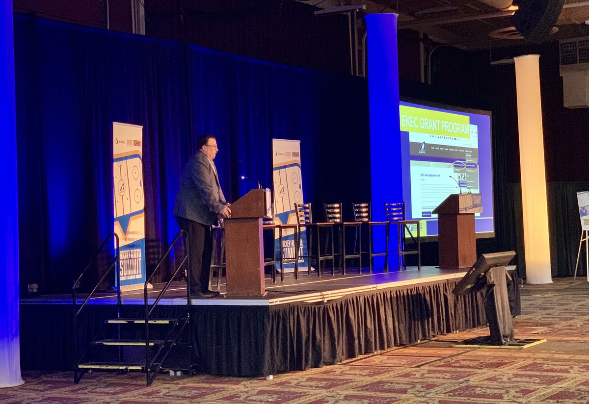 HockeyABFdn's tweet photo. Sharing the Foundation’s mission and impact at the Hockey Alberta Summit today! Inspiring the members to help get a stick in every kids hands. #HASummit https://t.co/il1JVVMx4G