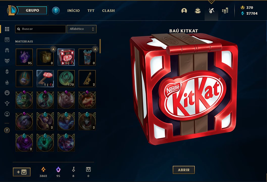 LypeSaint's tweet photo. @KitKatBrasil @CBLOL #BreakTheTower Eu todo feliz depois de passar horas esperando para poder pegar o espólio, abro o baú e tiro um fragmento de campeão 🤡🤡🤡 https://t.co/m2fK1OWU7H